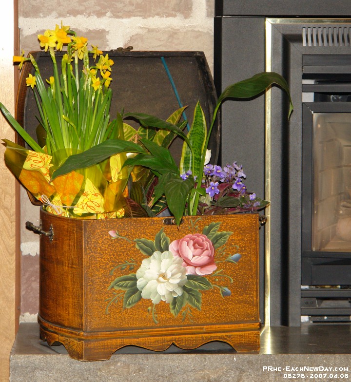 05275crs - Easter flowers by our fireplace